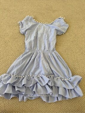 Peixoto Light Blue Ruffle Dress with Pom Trim
